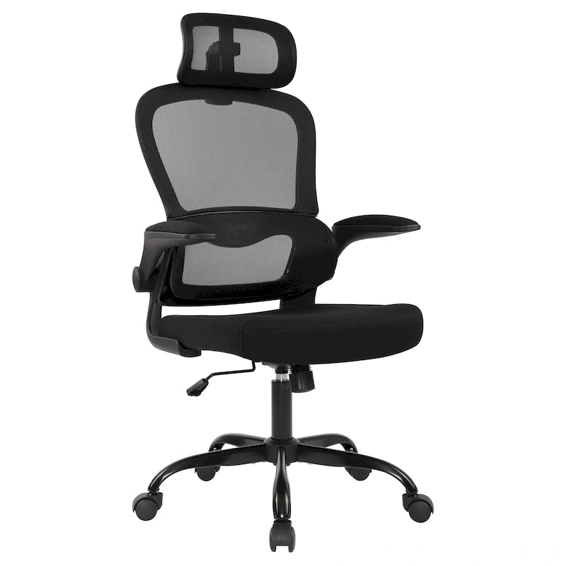 Silla de oficina ergonómica de respaldo alto con malla, soporte lumbar y reposabrazos