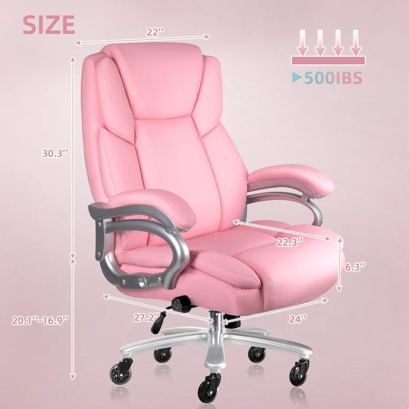 Fauteuil de bureau de direction pour personnes fortes et grandes, capacité de 500 LBS, dossier haut en similicuir PU, ergonomique, avec soutien lombaire réglable