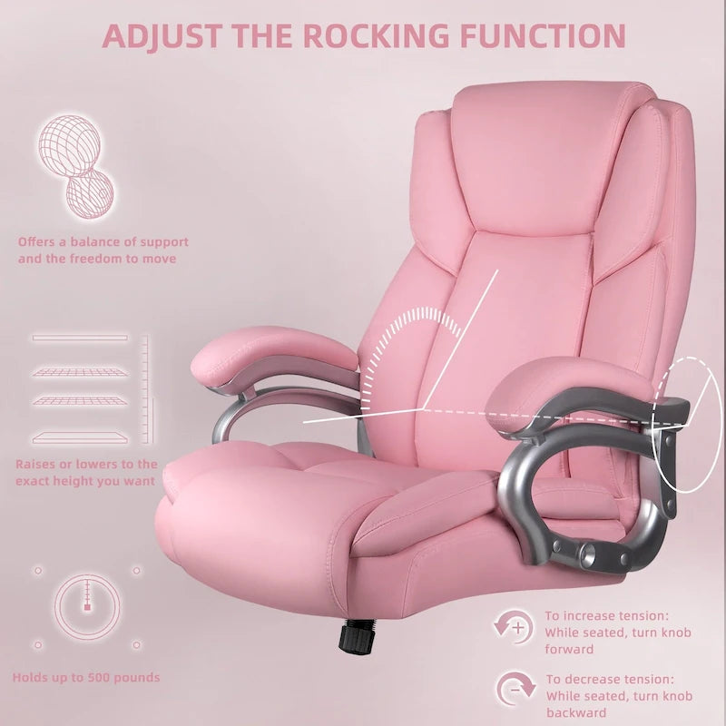 Fauteuil de bureau de direction pour personnes fortes et grandes, capacité de 500 LBS, dossier haut en similicuir PU, ergonomique, avec soutien lombaire réglable