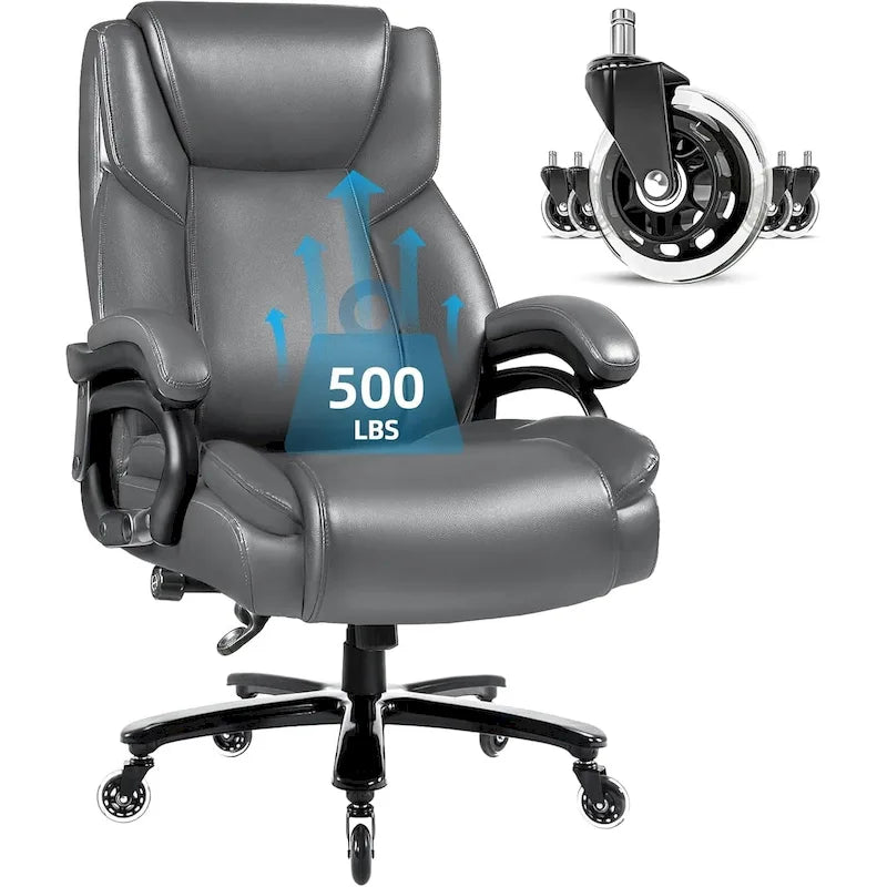 Fauteuil de bureau de direction pour personnes fortes et grandes, capacité de 500 LBS, dossier haut en similicuir PU, ergonomique, avec soutien lombaire réglable