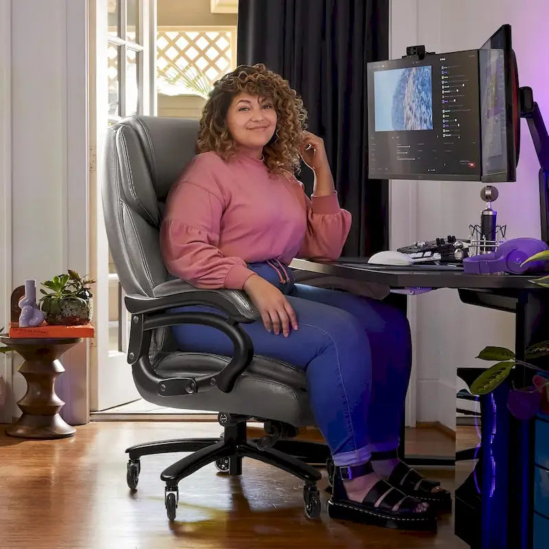 Fauteuil de bureau de direction pour personnes fortes et grandes, capacité de 500 LBS, dossier haut en similicuir PU, ergonomique, avec soutien lombaire réglable