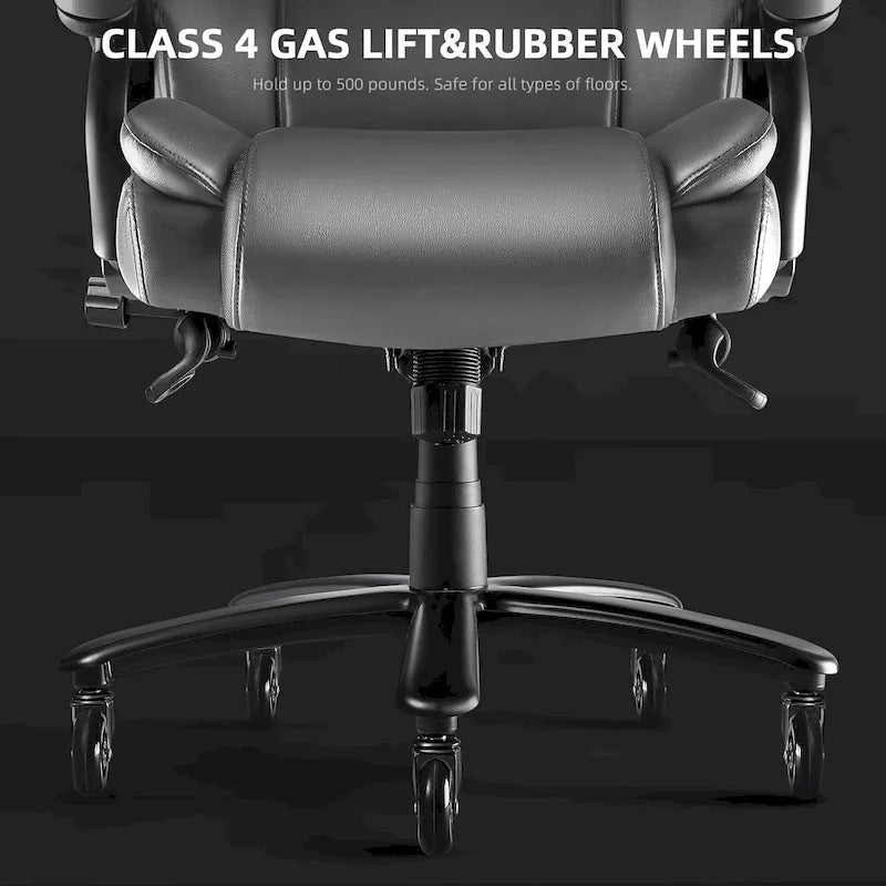 Fauteuil de bureau de direction pour personnes fortes et grandes, capacité de 500 LBS, dossier haut en similicuir PU, ergonomique, avec soutien lombaire réglable