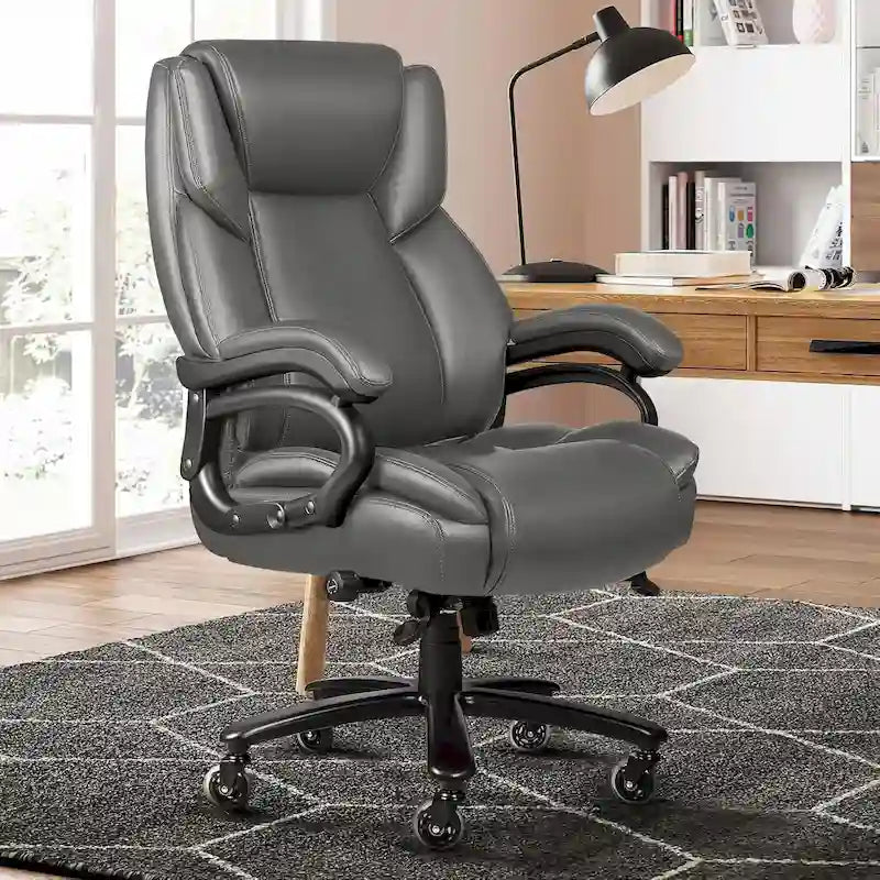 Fauteuil de bureau de direction pour personnes fortes et grandes, capacité de 500 LBS, dossier haut en similicuir PU, ergonomique, avec soutien lombaire réglable