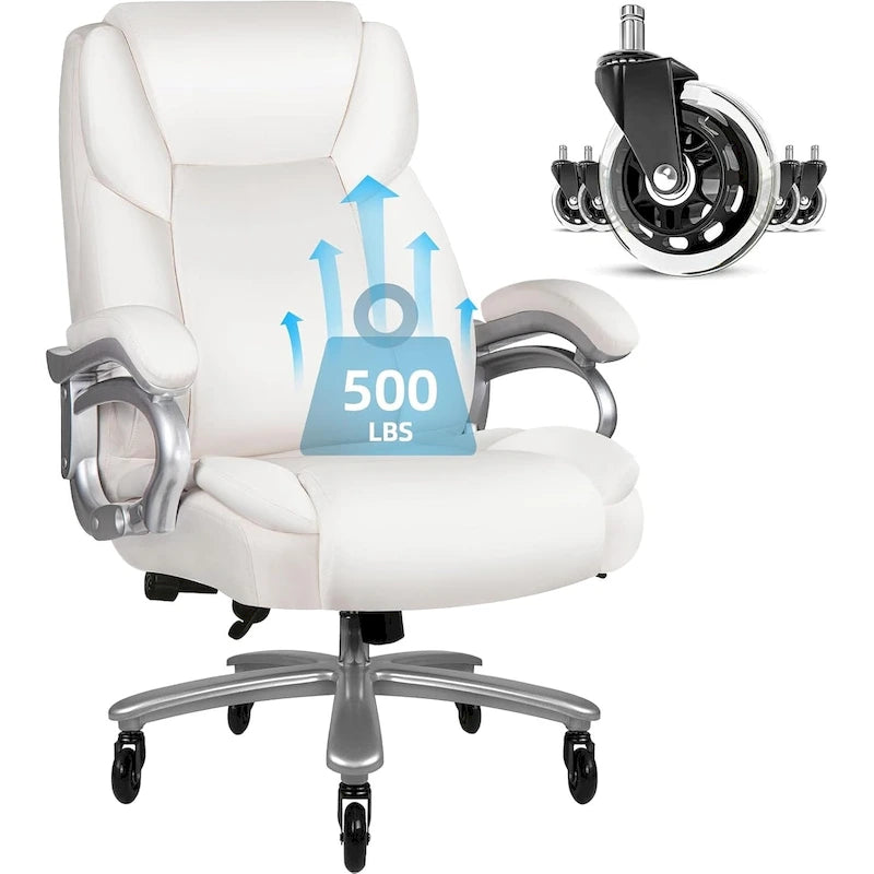 Fauteuil de bureau de direction pour personnes fortes et grandes, capacité de 500 LBS, dossier haut en similicuir PU, ergonomique, avec soutien lombaire réglable