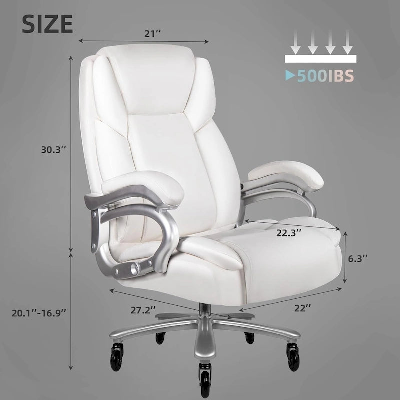 Fauteuil de bureau de direction pour personnes fortes et grandes, capacité de 500 LBS, dossier haut en similicuir PU, ergonomique, avec soutien lombaire réglable