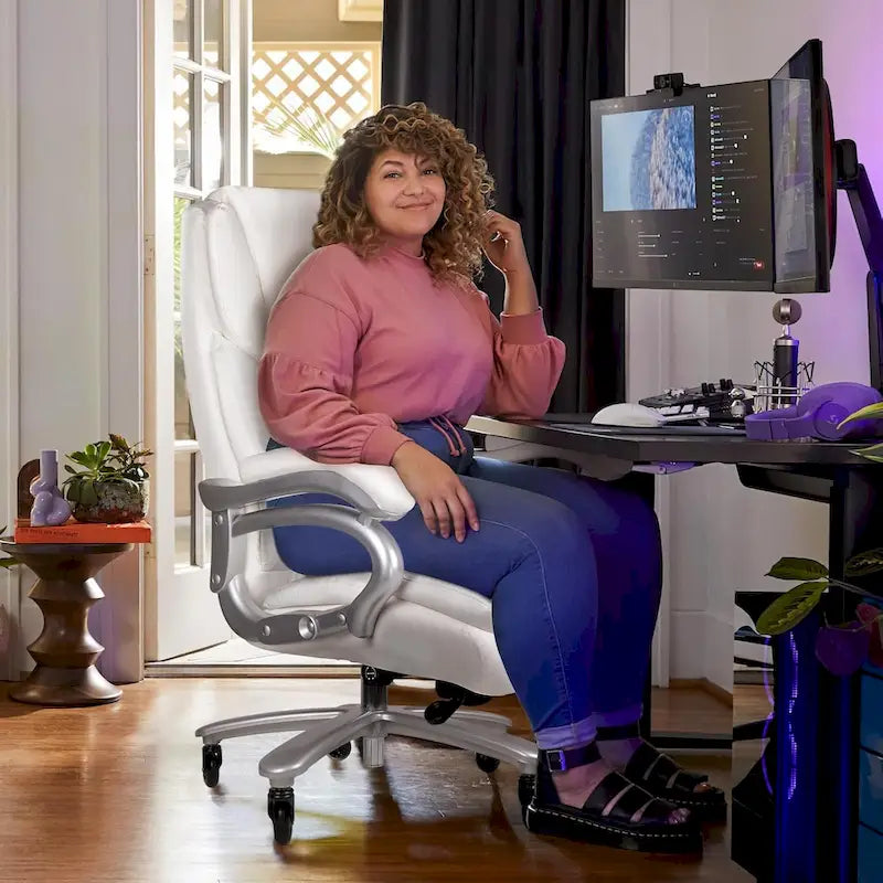 Fauteuil de bureau de direction pour personnes fortes et grandes, capacité de 500 LBS, dossier haut en similicuir PU, ergonomique, avec soutien lombaire réglable