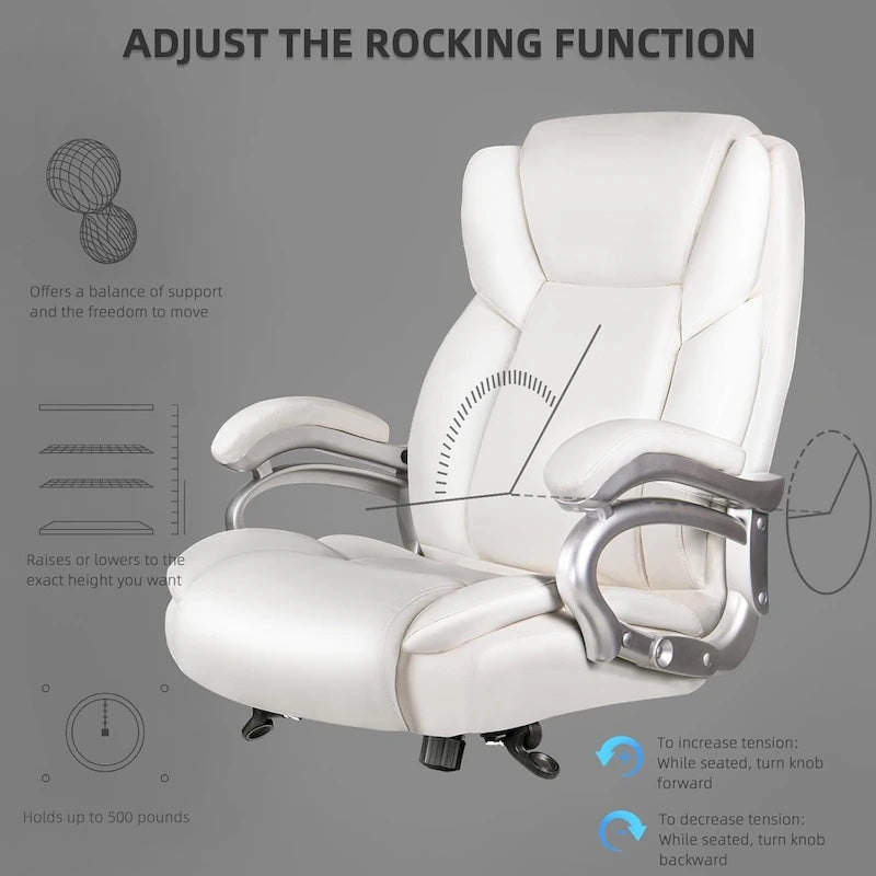 Fauteuil de bureau de direction pour personnes fortes et grandes, capacité de 500 LBS, dossier haut en similicuir PU, ergonomique, avec soutien lombaire réglable