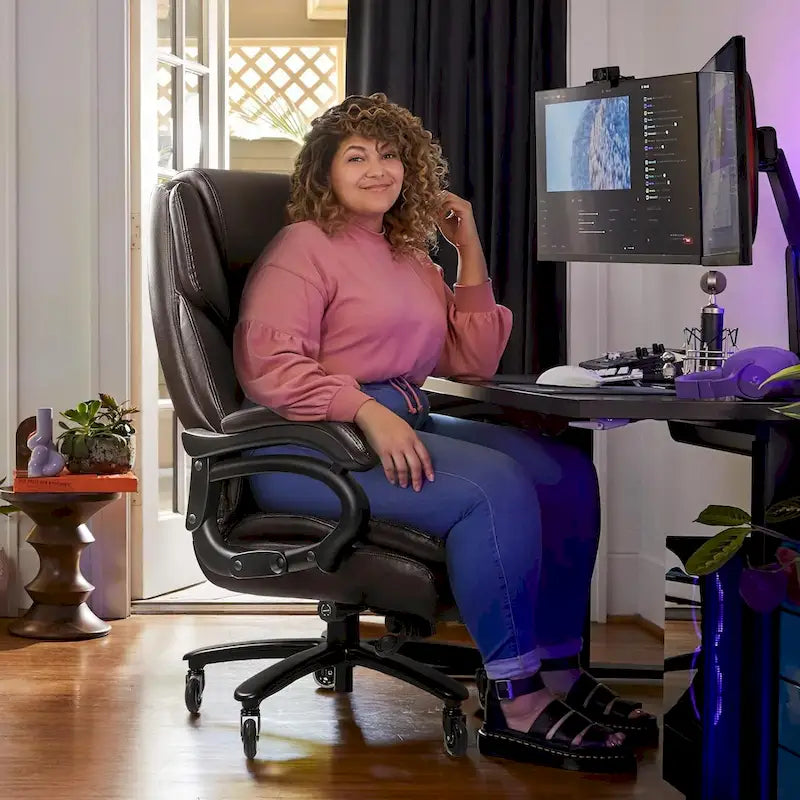Fauteuil de bureau de direction pour personnes fortes et grandes, capacité de 500 LBS, dossier haut en similicuir PU, ergonomique, avec soutien lombaire réglable