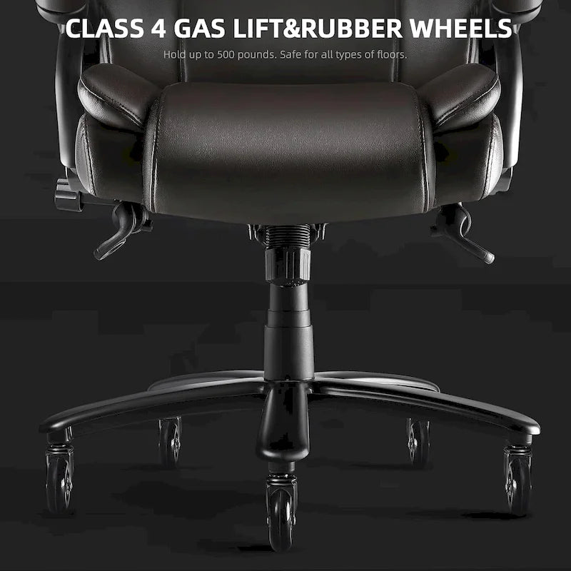 Fauteuil de bureau de direction pour personnes fortes et grandes, capacité de 500 LBS, dossier haut en similicuir PU, ergonomique, avec soutien lombaire réglable