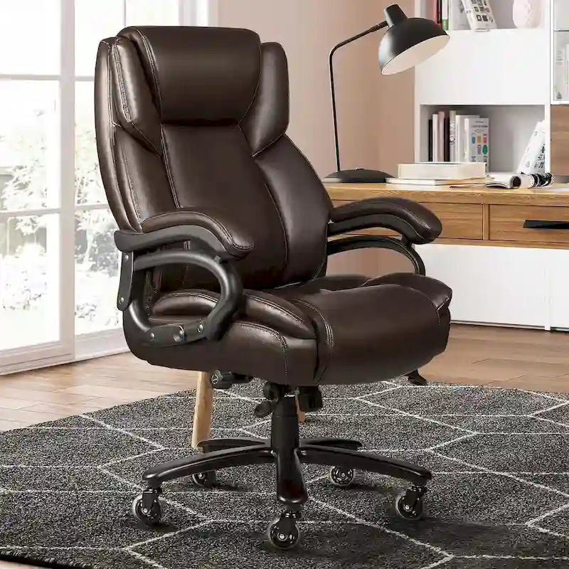 Fauteuil de bureau de direction pour personnes fortes et grandes, capacité de 500 LBS, dossier haut en similicuir PU, ergonomique, avec soutien lombaire réglable