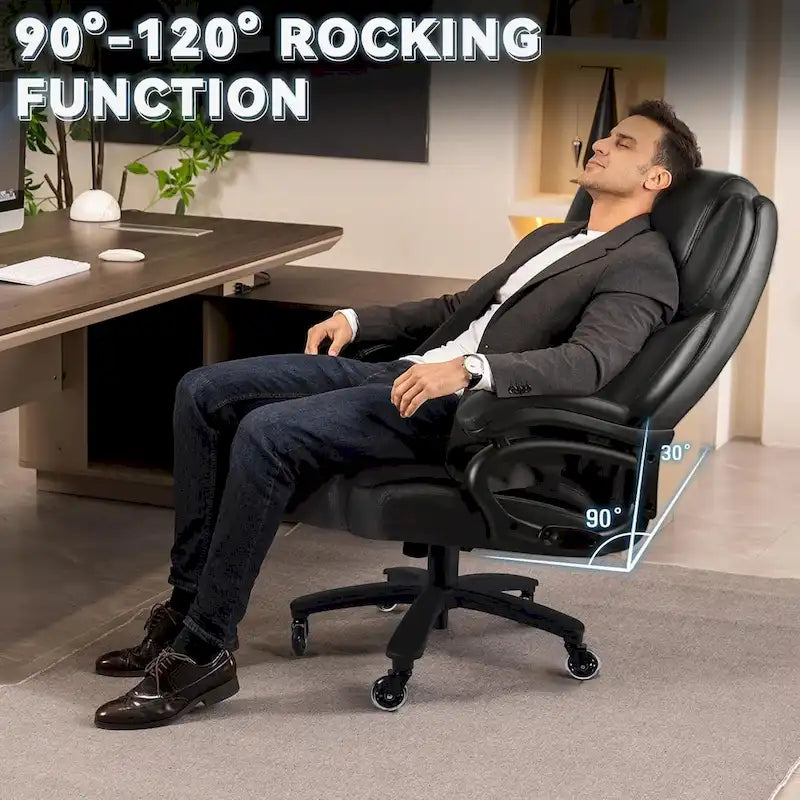 Fauteuil de bureau de direction pour personnes fortes et grandes, capacité de 500 LBS, dossier haut en similicuir PU, ergonomique, avec soutien lombaire réglable