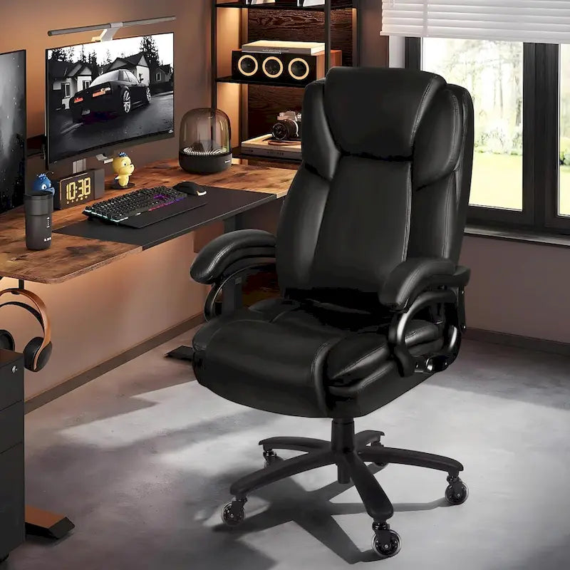 Fauteuil de bureau de direction pour personnes fortes et grandes, capacité de 500 LBS, dossier haut en similicuir PU, ergonomique, avec soutien lombaire réglable