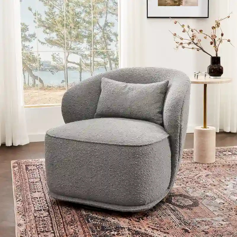 33 Wide Boucle Upholstered Swivel Accent Chair