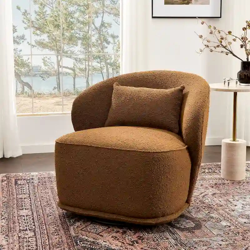 33 Wide Boucle Upholstered Swivel Accent Chair