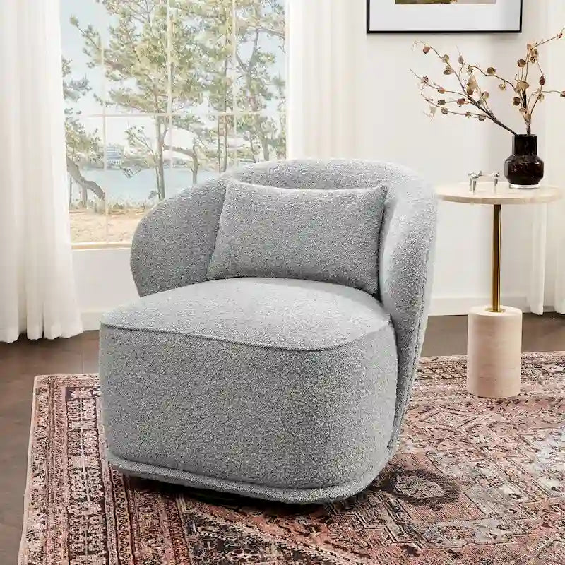 33 Wide Boucle Upholstered Swivel Accent Chair