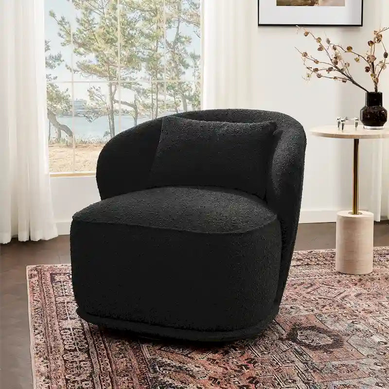 33 Wide Boucle Upholstered Swivel Accent Chair