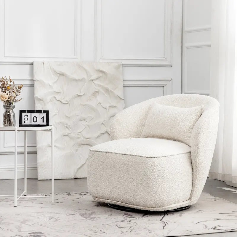 33 Wide Boucle Upholstered Swivel Accent Chair