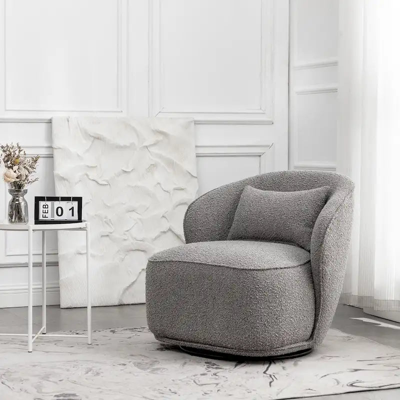 33 Wide Boucle Upholstered Swivel Accent Chair