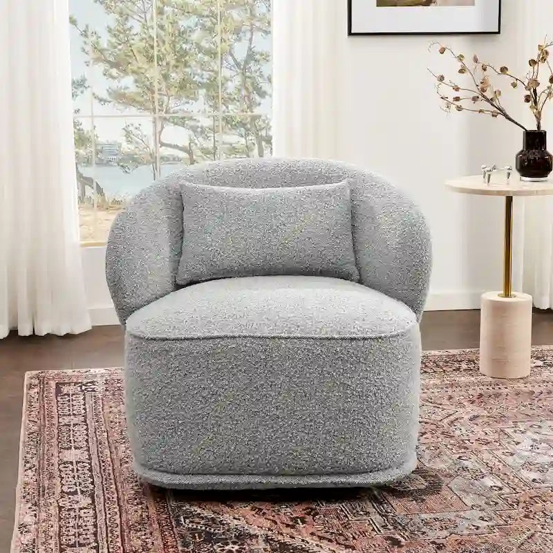 33 Wide Boucle Upholstered Swivel Accent Chair