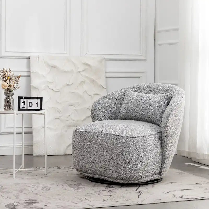 33 Wide Boucle Upholstered Swivel Accent Chair