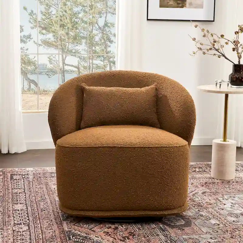 33 Wide Boucle Upholstered Swivel Accent Chair