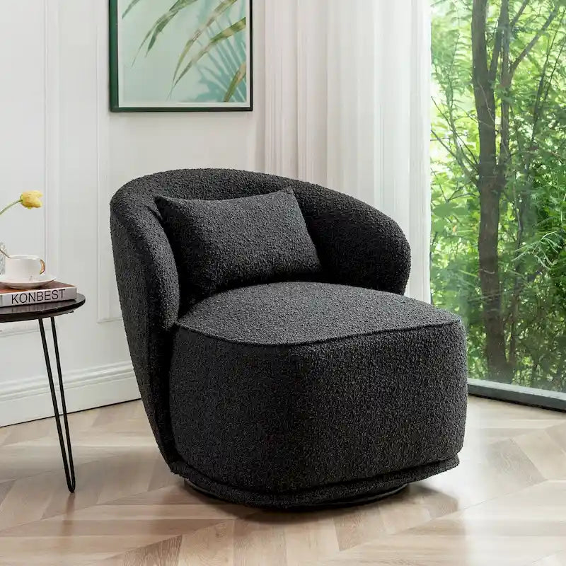 33 Wide Boucle Upholstered Swivel Accent Chair
