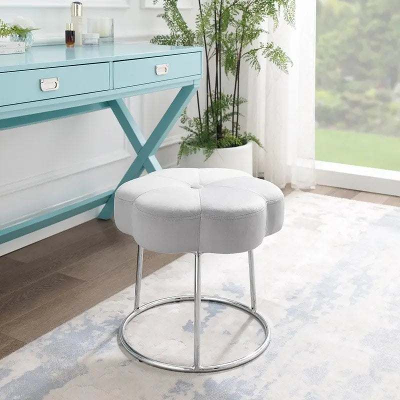 Puf decorativo floral de terciopelo, otomano tapizado con base metálica
