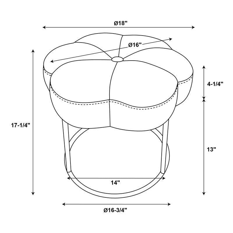 Sgabello d'accento floreale in velluto, pouf imbottito con base metallica