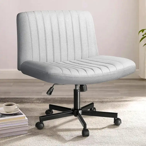 Armless Office Desk Chair with Wheels Fabric Padded Cross Legged Swivel Wide Seat Vanity Chair
