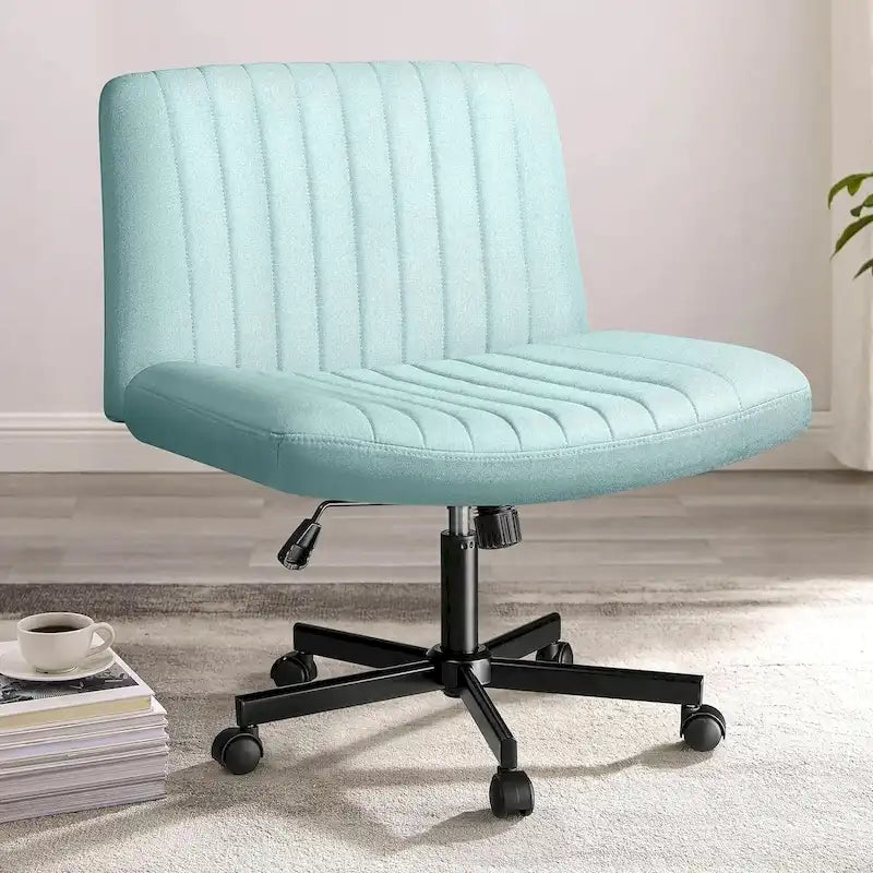 Armless Office Desk Chair with Wheels Fabric Padded Cross Legged Swivel Wide Seat Vanity Chair