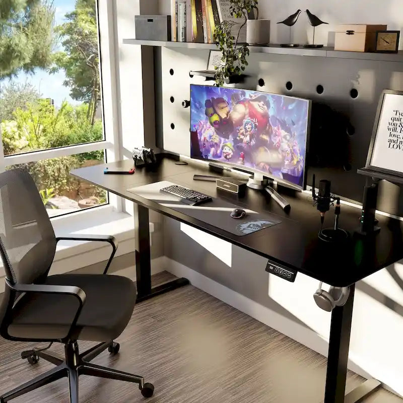 Bureau électrique réglable en hauteur, bureau informatique assis-debout avec plateau à raccord