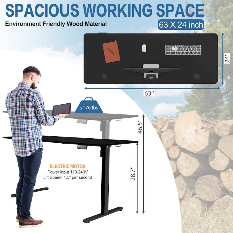 Bureau électrique réglable en hauteur, bureau informatique assis-debout avec plateau à raccord