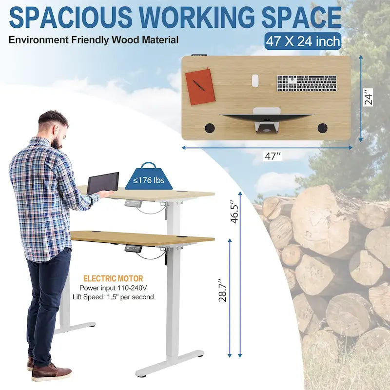 Bureau électrique réglable en hauteur, bureau informatique assis-debout avec plateau à raccord
