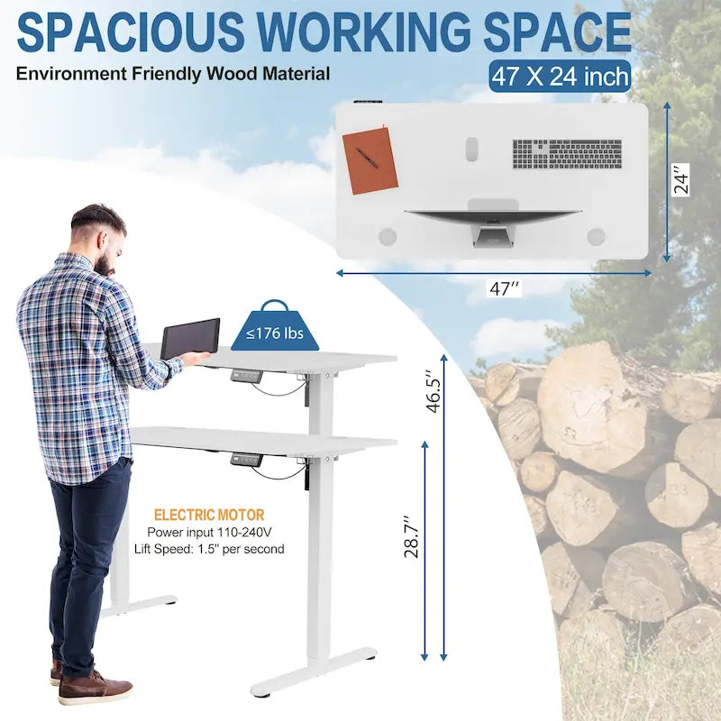 Bureau électrique réglable en hauteur, bureau informatique assis-debout avec plateau à raccord