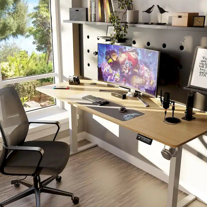 Bureau électrique réglable en hauteur, bureau informatique assis-debout avec plateau à raccord