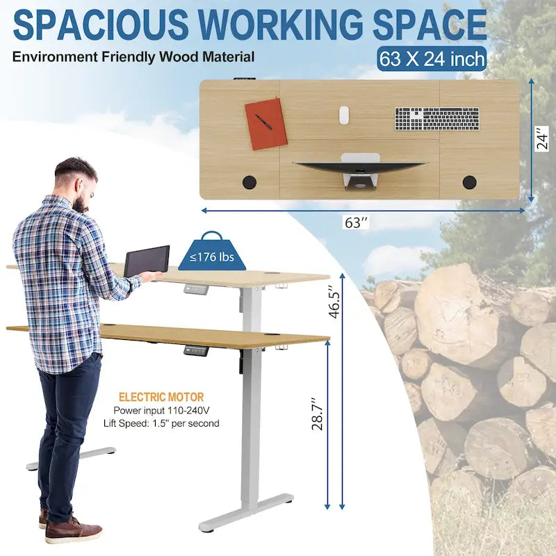 Bureau électrique réglable en hauteur, bureau informatique assis-debout avec plateau à raccord