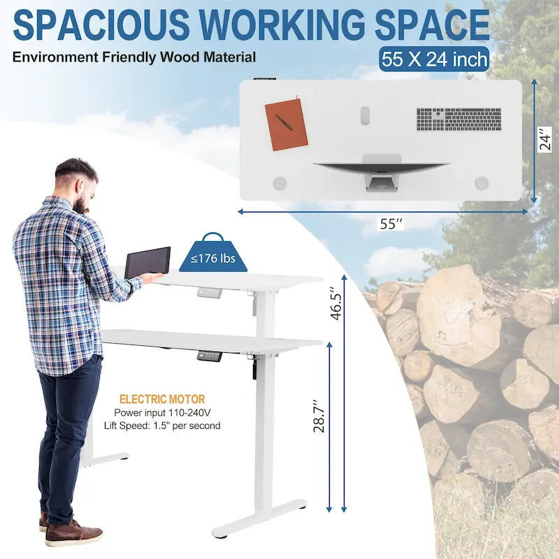 Bureau électrique réglable en hauteur, bureau informatique assis-debout avec plateau à raccord