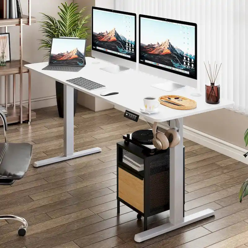 Bureau électrique réglable en hauteur, bureau informatique assis-debout avec plateau à raccord