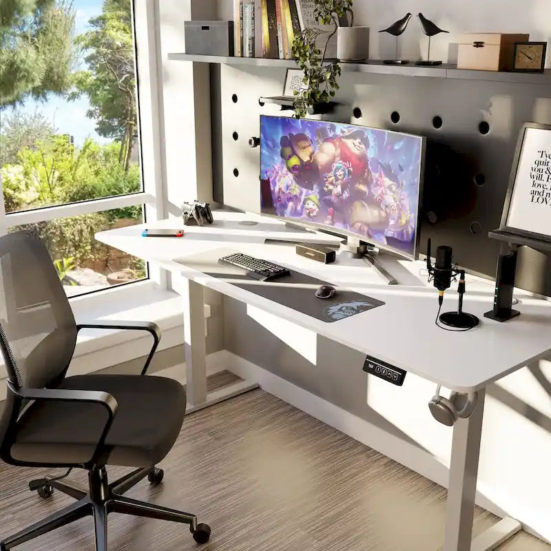 Bureau électrique réglable en hauteur, bureau informatique assis-debout avec plateau à raccord