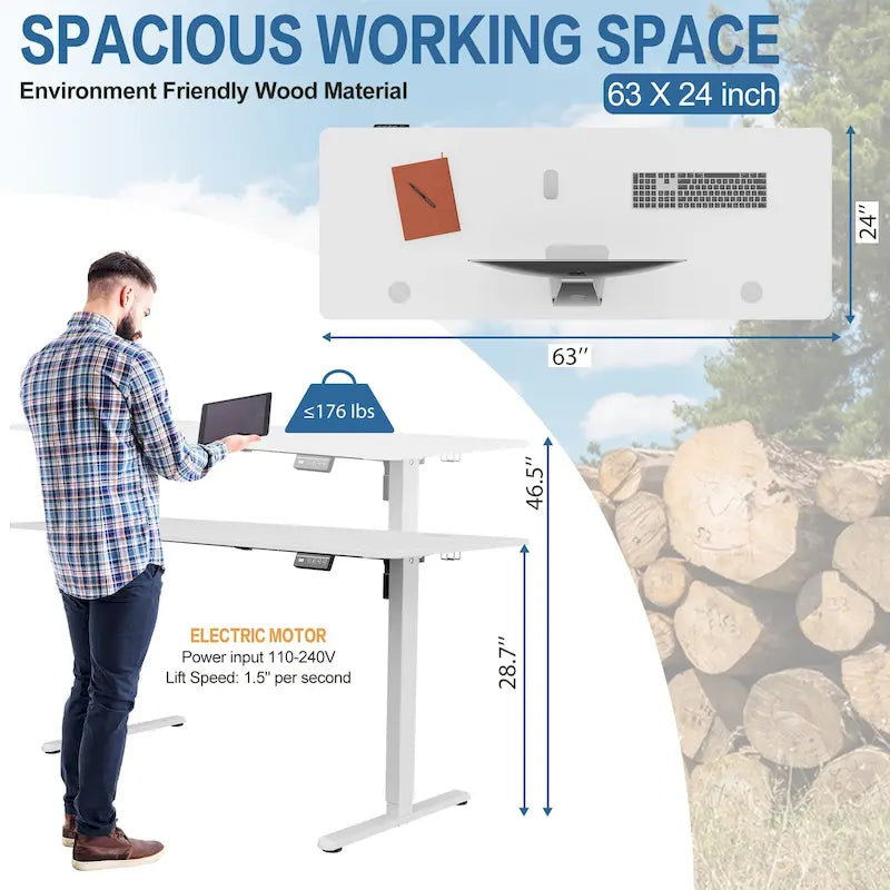 Bureau électrique réglable en hauteur, bureau informatique assis-debout avec plateau à raccord
