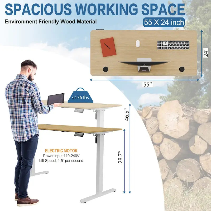 Bureau électrique réglable en hauteur, bureau informatique assis-debout avec plateau à raccord