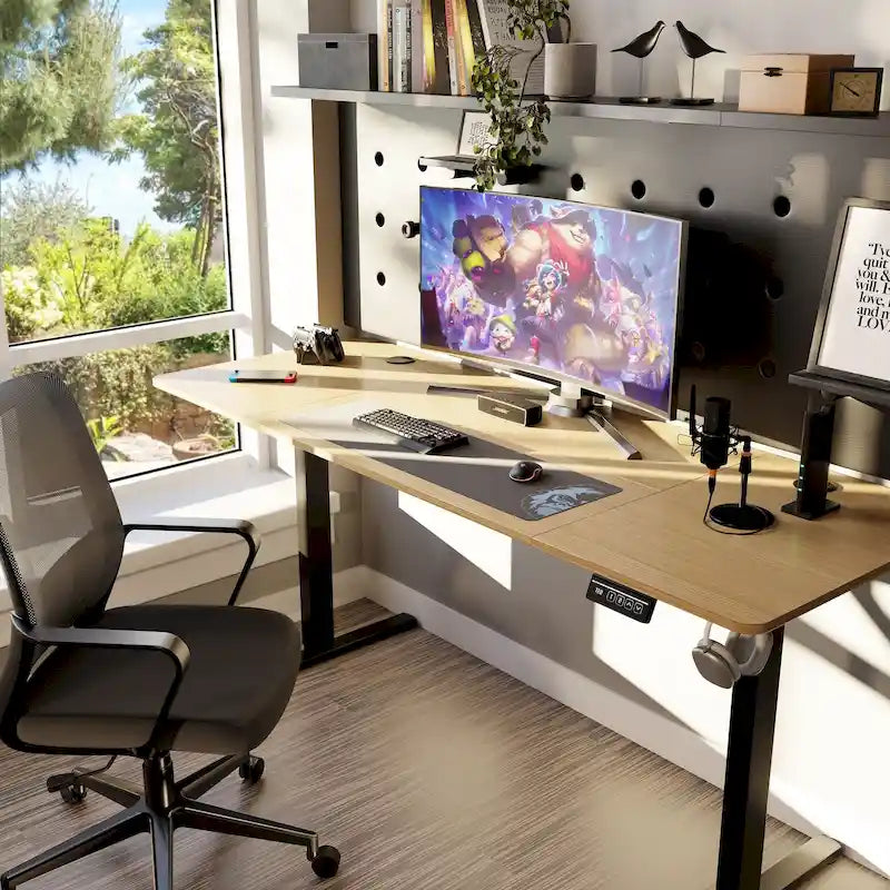 Bureau électrique réglable en hauteur, bureau informatique assis-debout avec plateau à raccord