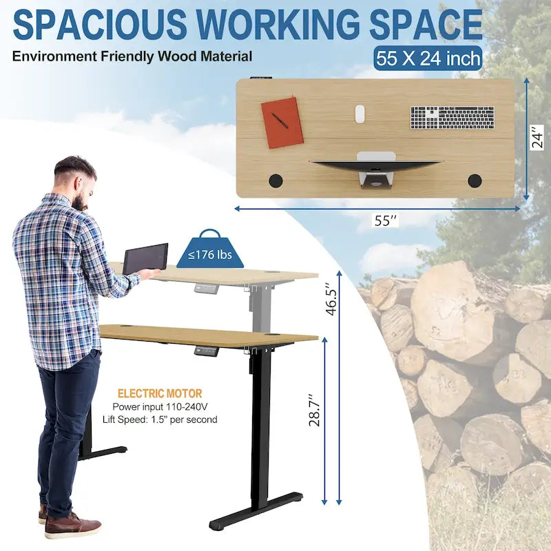 Bureau électrique réglable en hauteur, bureau informatique assis-debout avec plateau à raccord