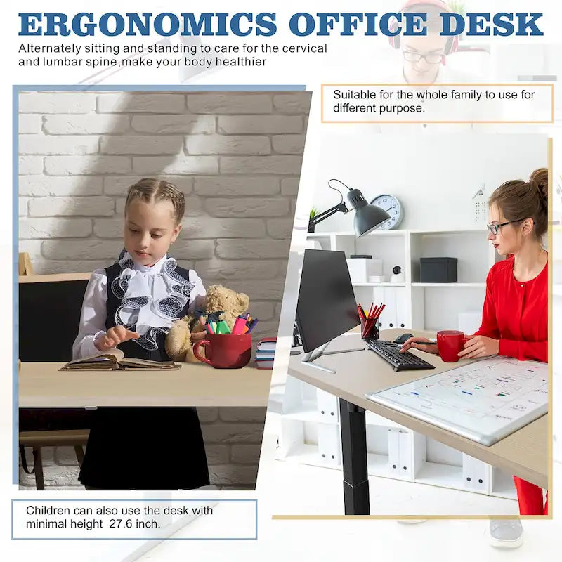 Bureau électrique réglable en hauteur, bureau informatique assis-debout avec plateau à raccord