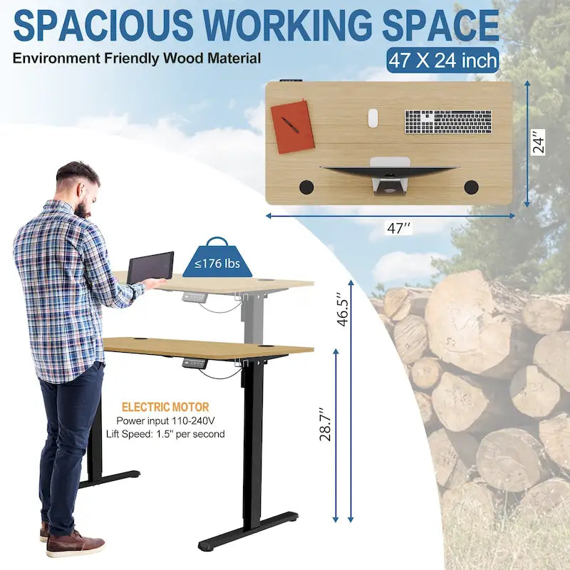 Bureau électrique réglable en hauteur, bureau informatique assis-debout avec plateau à raccord