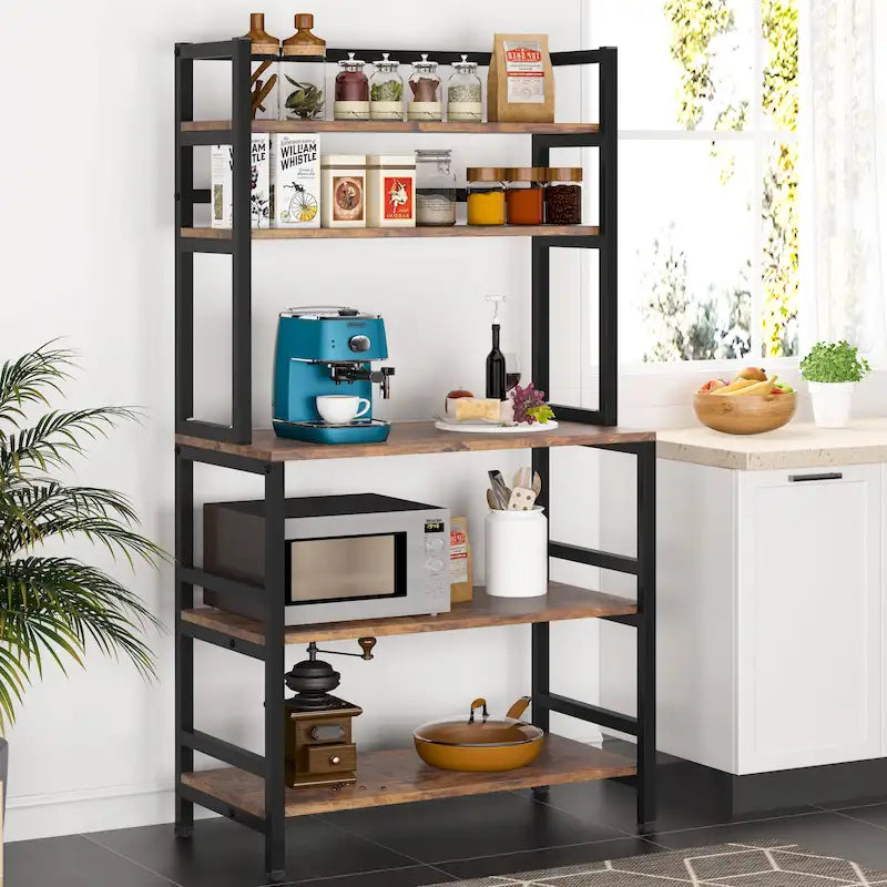 Estantería de cocina de 5 niveles para panadería, soporte para horno microondas, estante de almacenamiento auxiliar con alacena superior