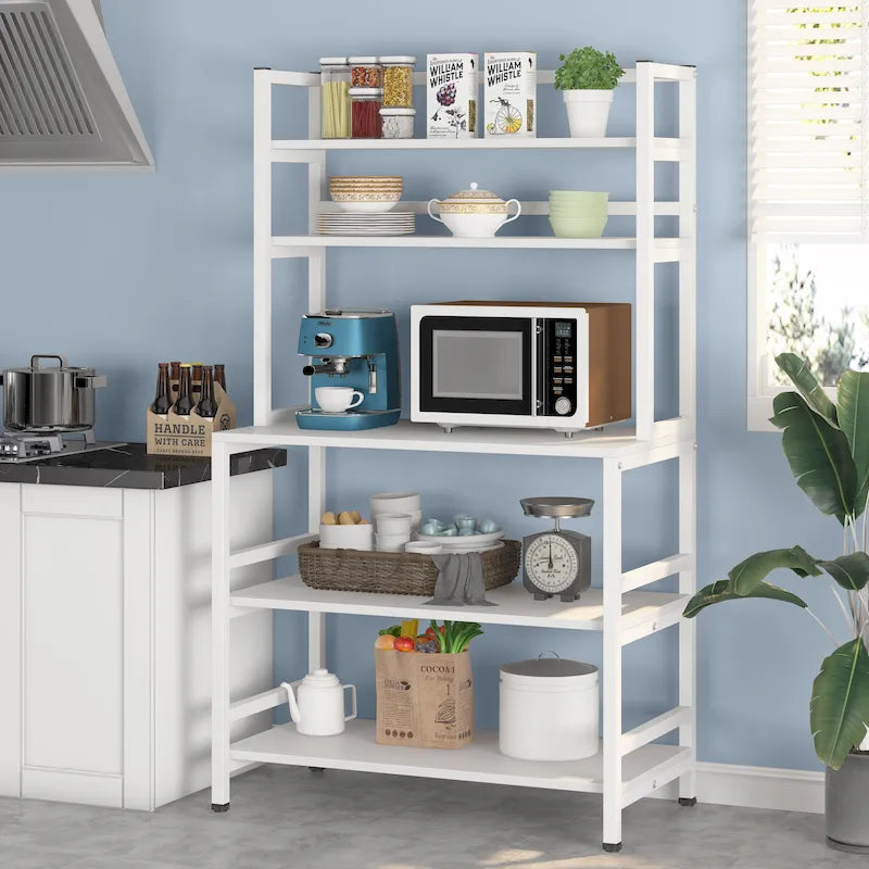 Estantería de cocina de 5 niveles para panadería, soporte para horno microondas, estante de almacenamiento auxiliar con alacena superior