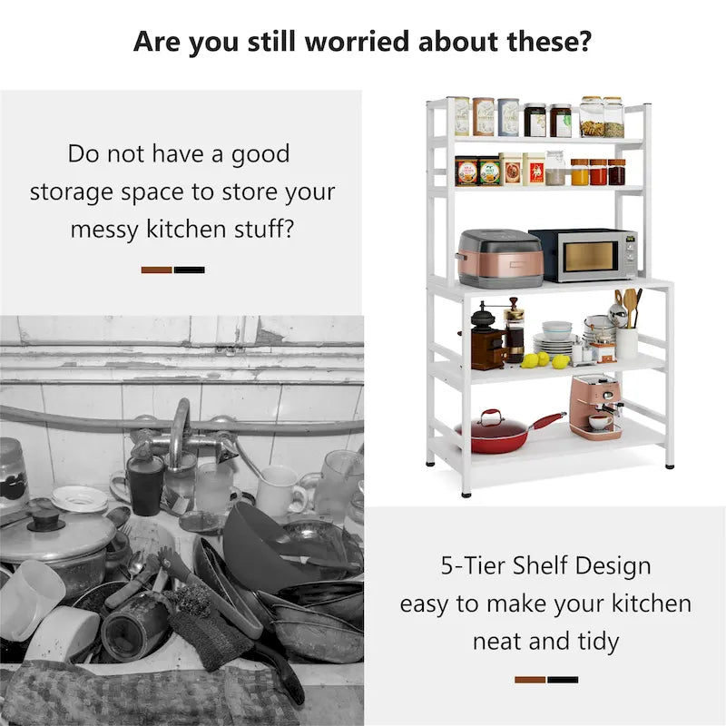 5-Tier Kitchen Bakers Rack Microwave Oven Stand Utility Storage Shelf with Hutch