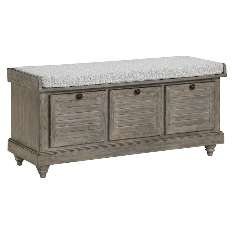 Coastal Style Lift-Top Storage Bench with Shutter Front and Cushion