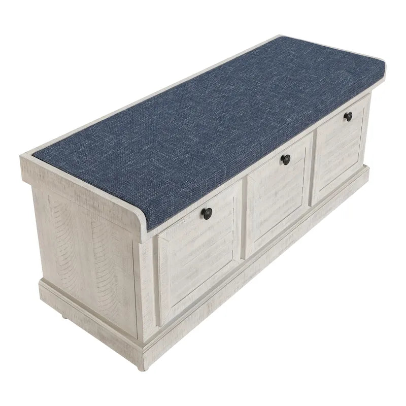 Coastal Style Lift-Top Storage Bench with Shutter Front and Cushion